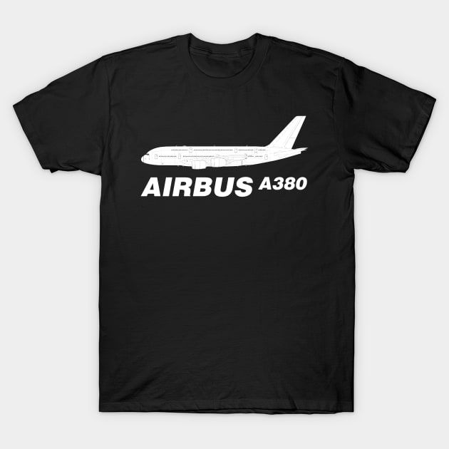 Airbus A380 Line Drawing T-Shirt by SteveHClark